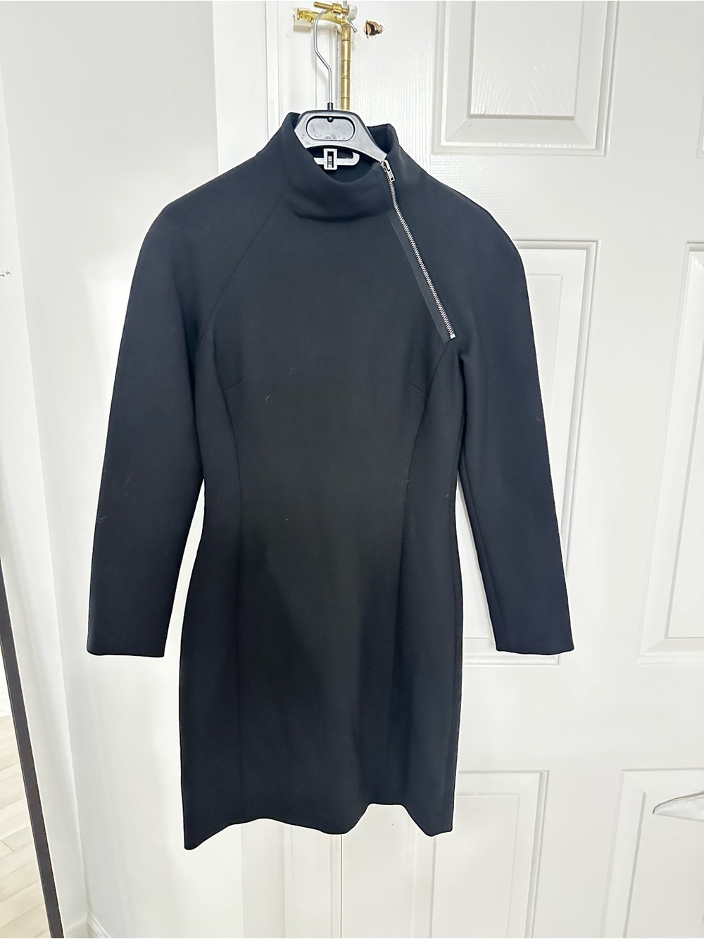 Theory Black Long-Sleeve Mock Neck Zip Dress